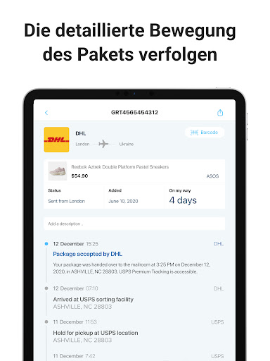 Sendungsverfolgung - paket app Bildschirmfoto 2