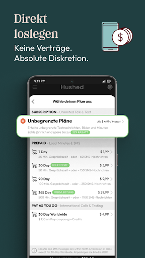 Hushed – Zweite Telefonnummer Bildschirmfoto 1